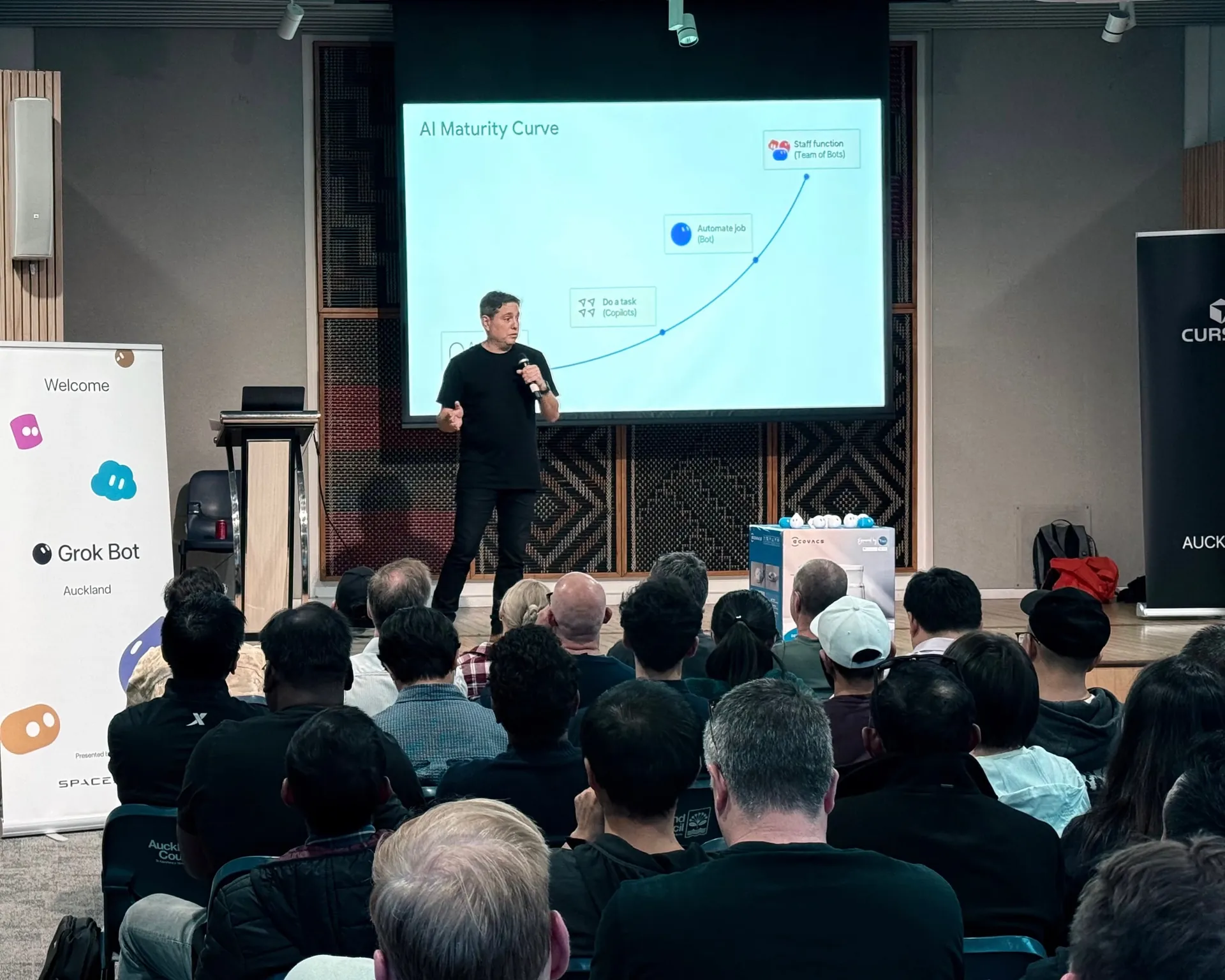 Presenter walking through an AI Maturity Curve slide